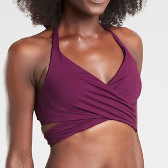 NWT Athleta Bra Cup Wrap Halter Bikini Top in Velvet Plum Purple Size 34 B/C NEW - Picture 1 of 13